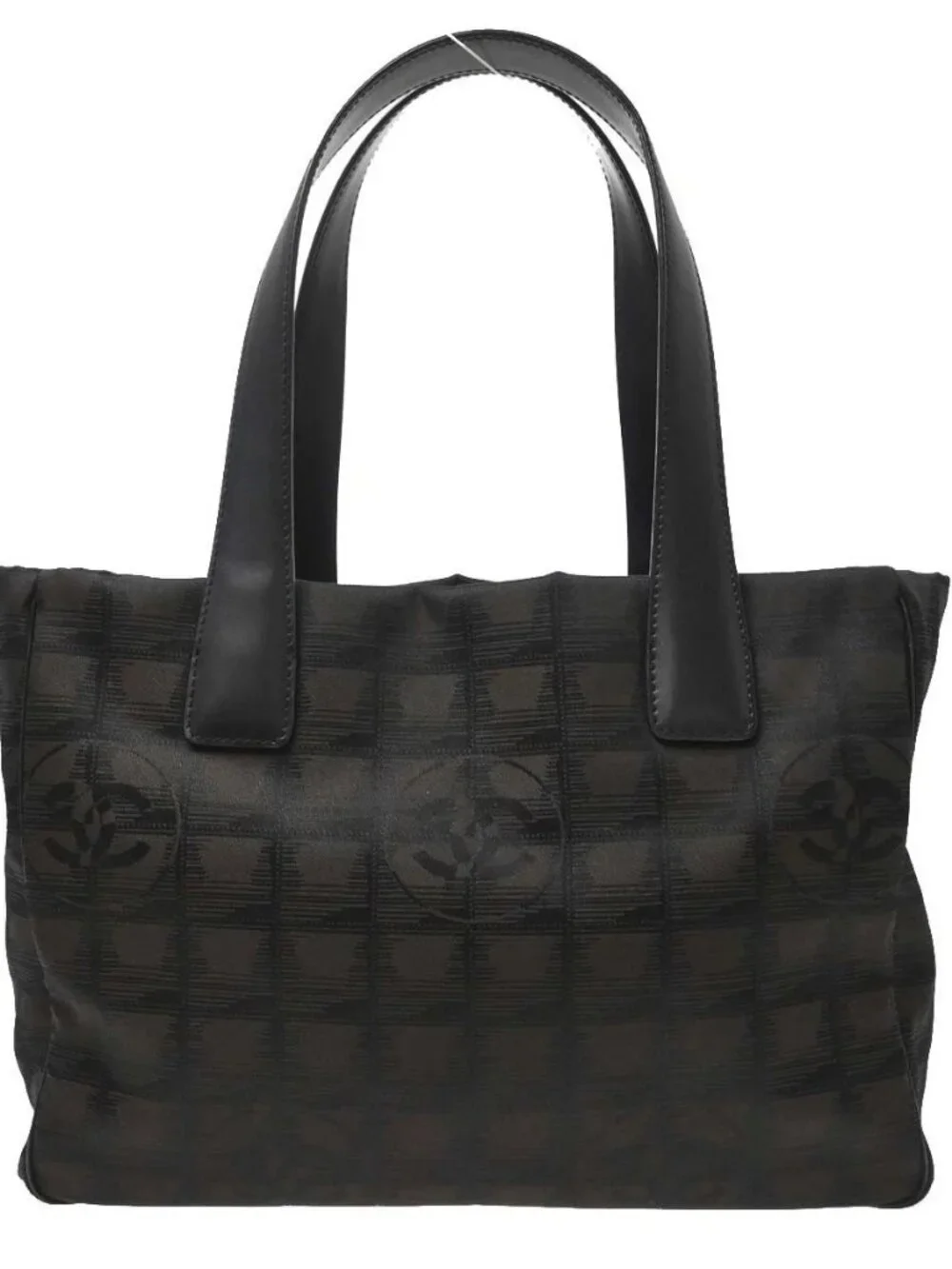 Best07/ Chanel Brown Jacquard Nylon Travel Line PM Tote Handbag TQ00152